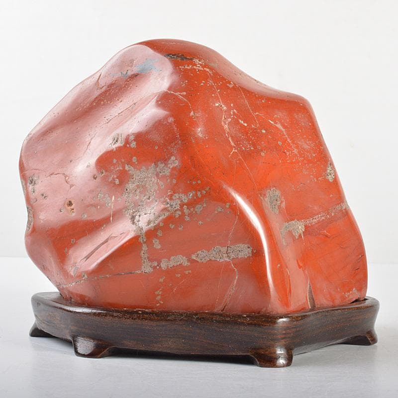 天然石　鑑賞石　佐渡赤玉石　赤石　置物　重さ約2.5㎏　唐木台付　C　R6924