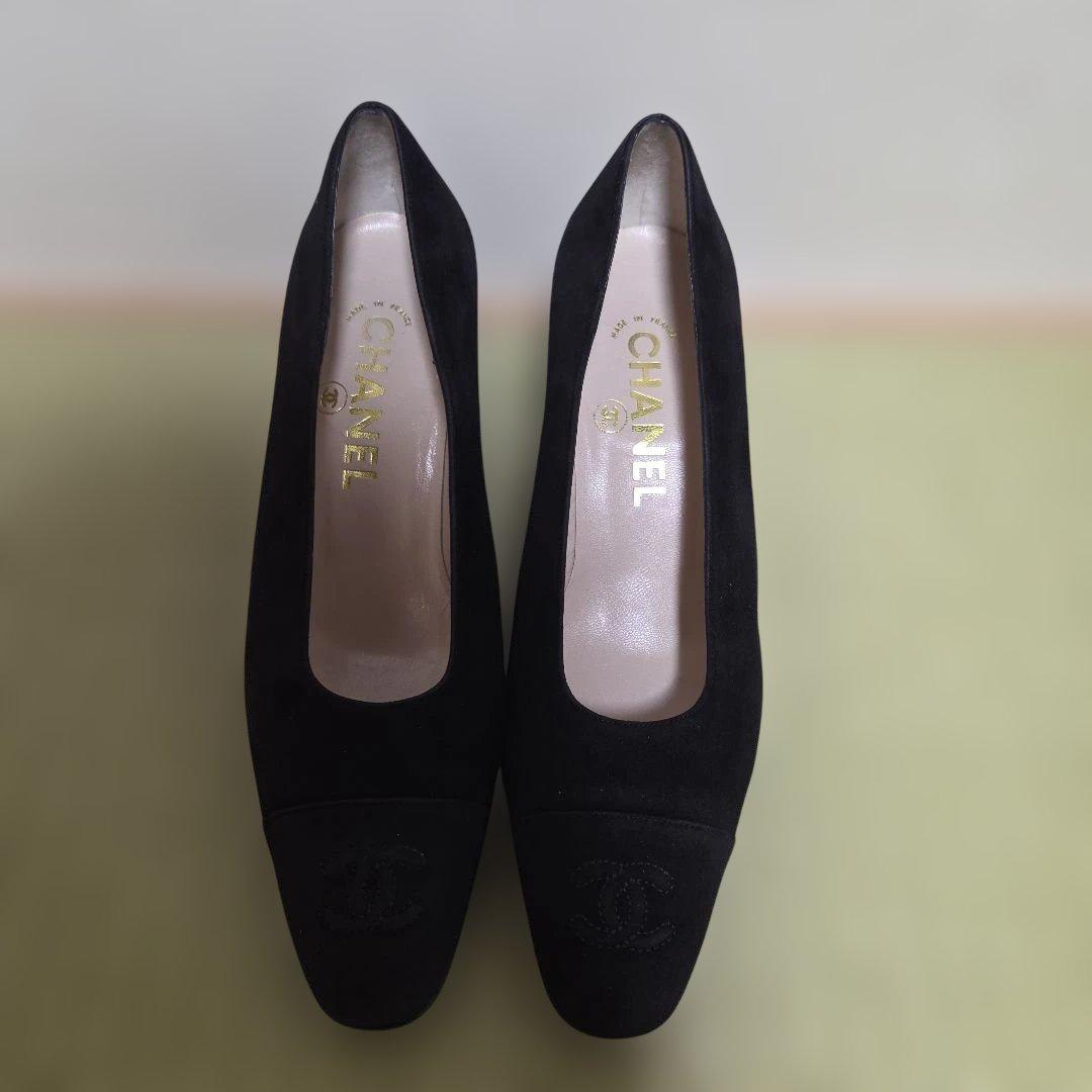 美品 CHANEL ココマーク スエード パンプス 37.0 ブラック