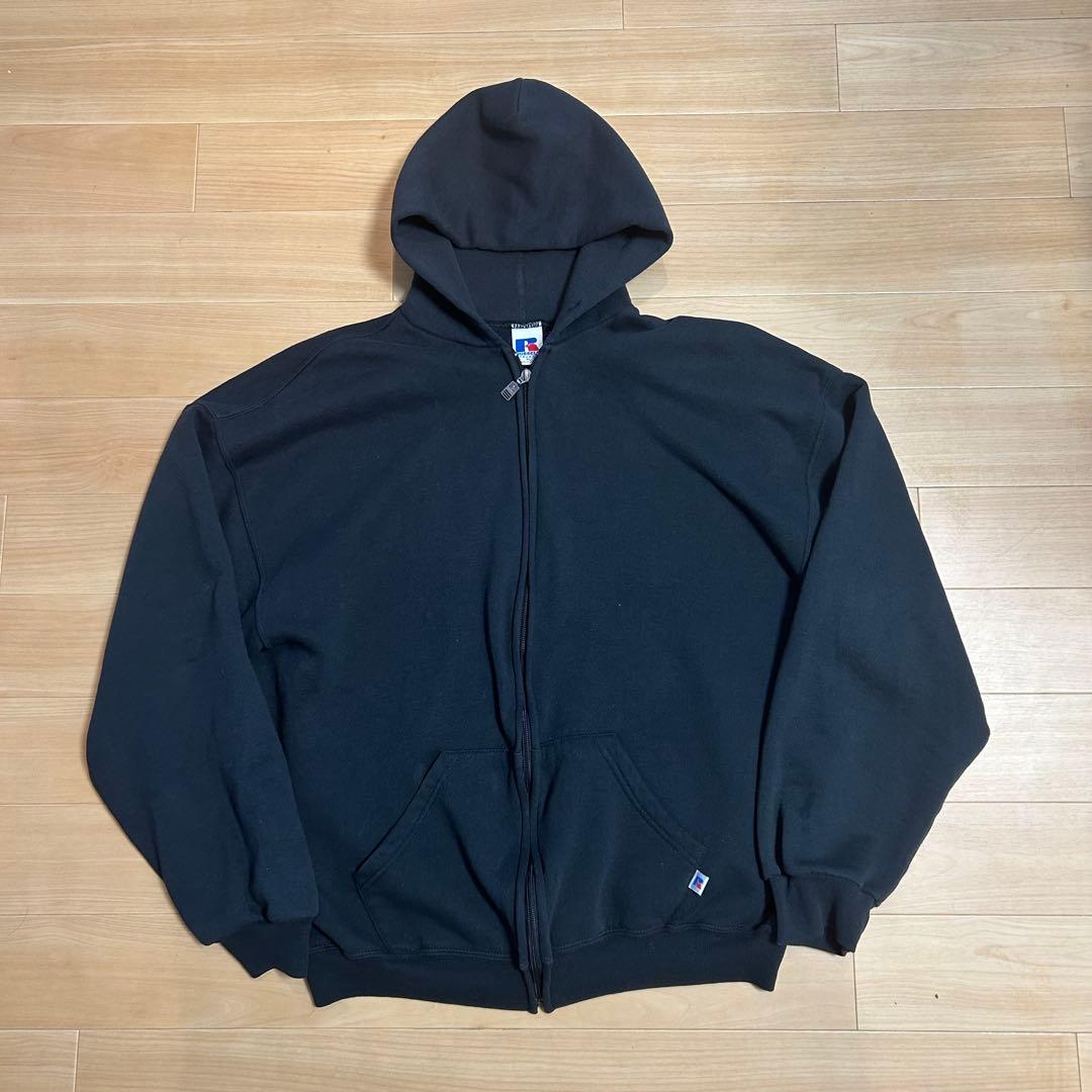 【ブラック90s】RUSSELL ATHLETIC ジップアップパーカー 古着 90s USA製 Russell 無地 ソリッド セットイン スウェット ジップ
