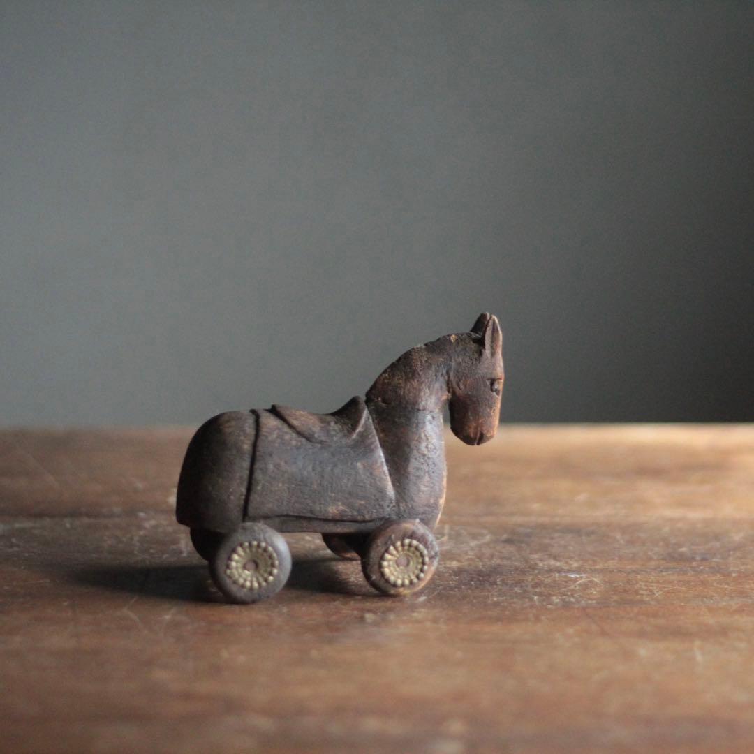 古い 木の 馬 古道具 アンティーク オブジェ ブロカント ヴィンテージ フランス ブロカント 真鍮の馬 オブジェ