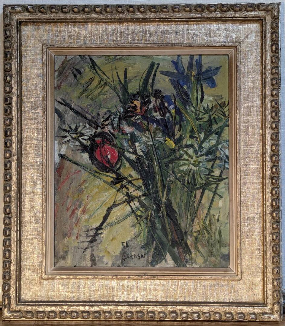 【真作】絵画　山下充　油彩8号　花　静物花図　力強い筆致　印象派風　Z93