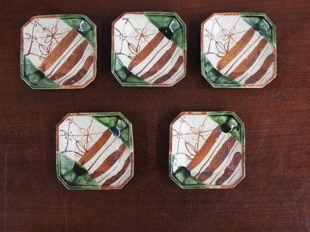 織部（八隅額皿）隅切小皿　5客　M839