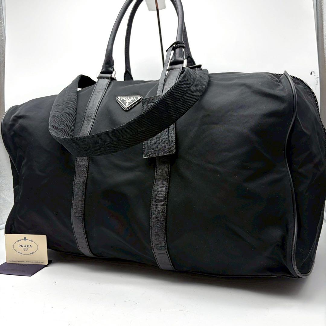 【美品】 プラダ　ナイロン　ボストンバッグ　三角ロゴ 2WAY ブラック
