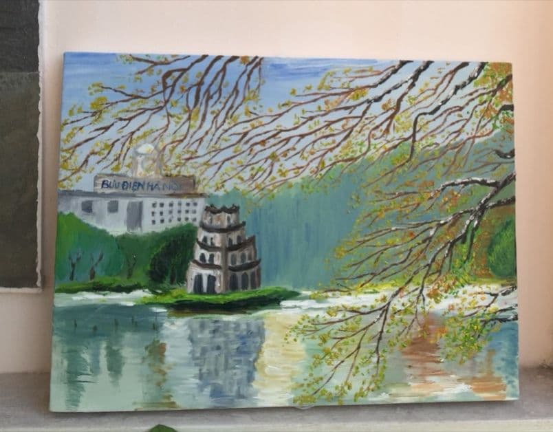 ホアンキエム湖での晩秋  (油絵)
