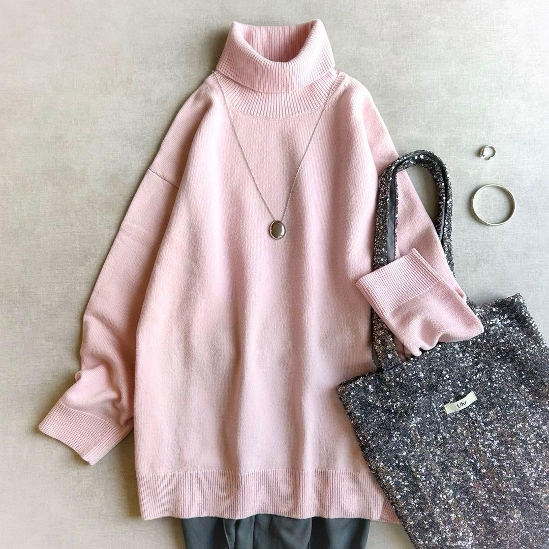 美品▲GALERIE VIE//ファインウールライトタートルネックニット ピンク