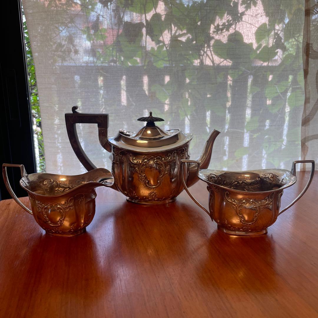 英国製　純銀　アンティーク ティーセット 3点セット