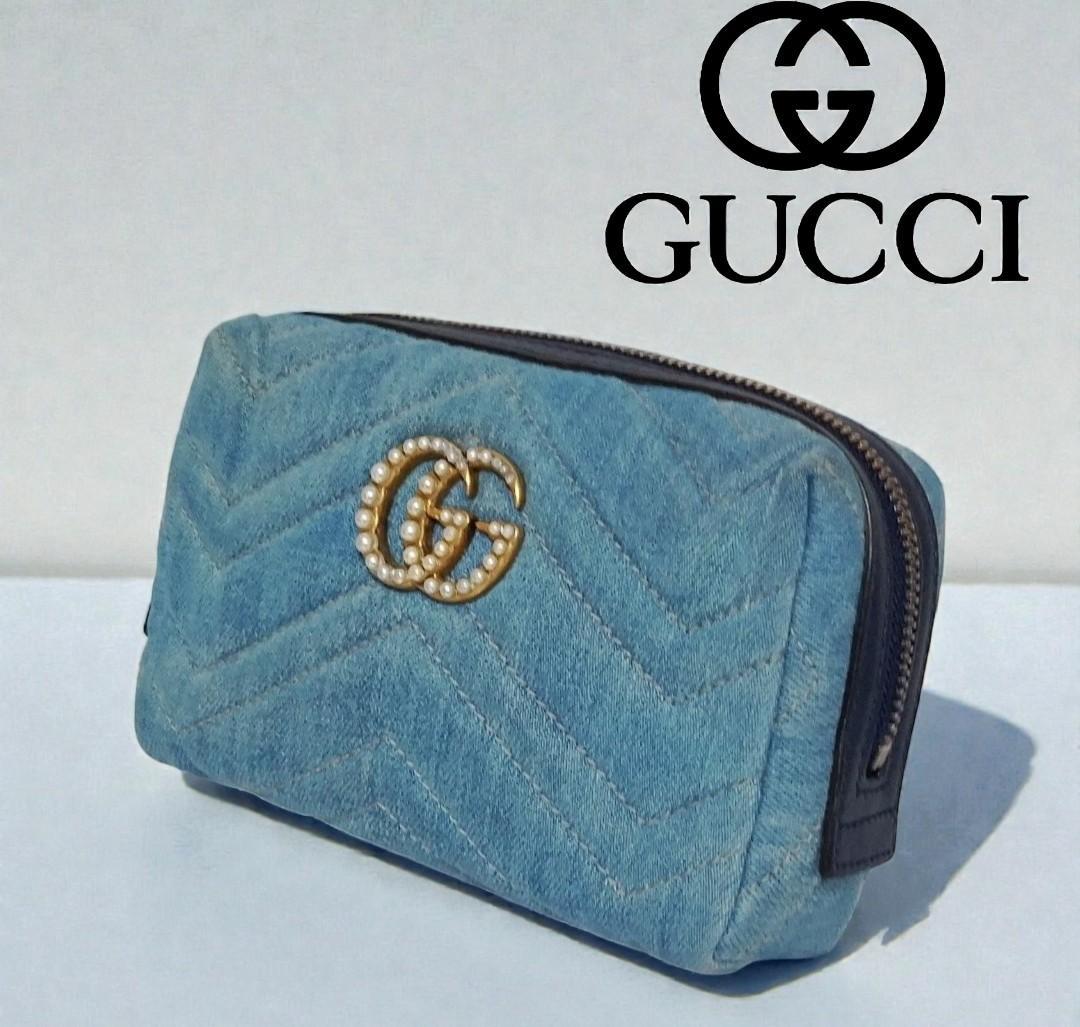 GUCCI グッチ GGマーモント デニム ポーチ パールロゴ グッチ GGマーモント デニム ポーチ 476165の買取実績｜福島県郡山市