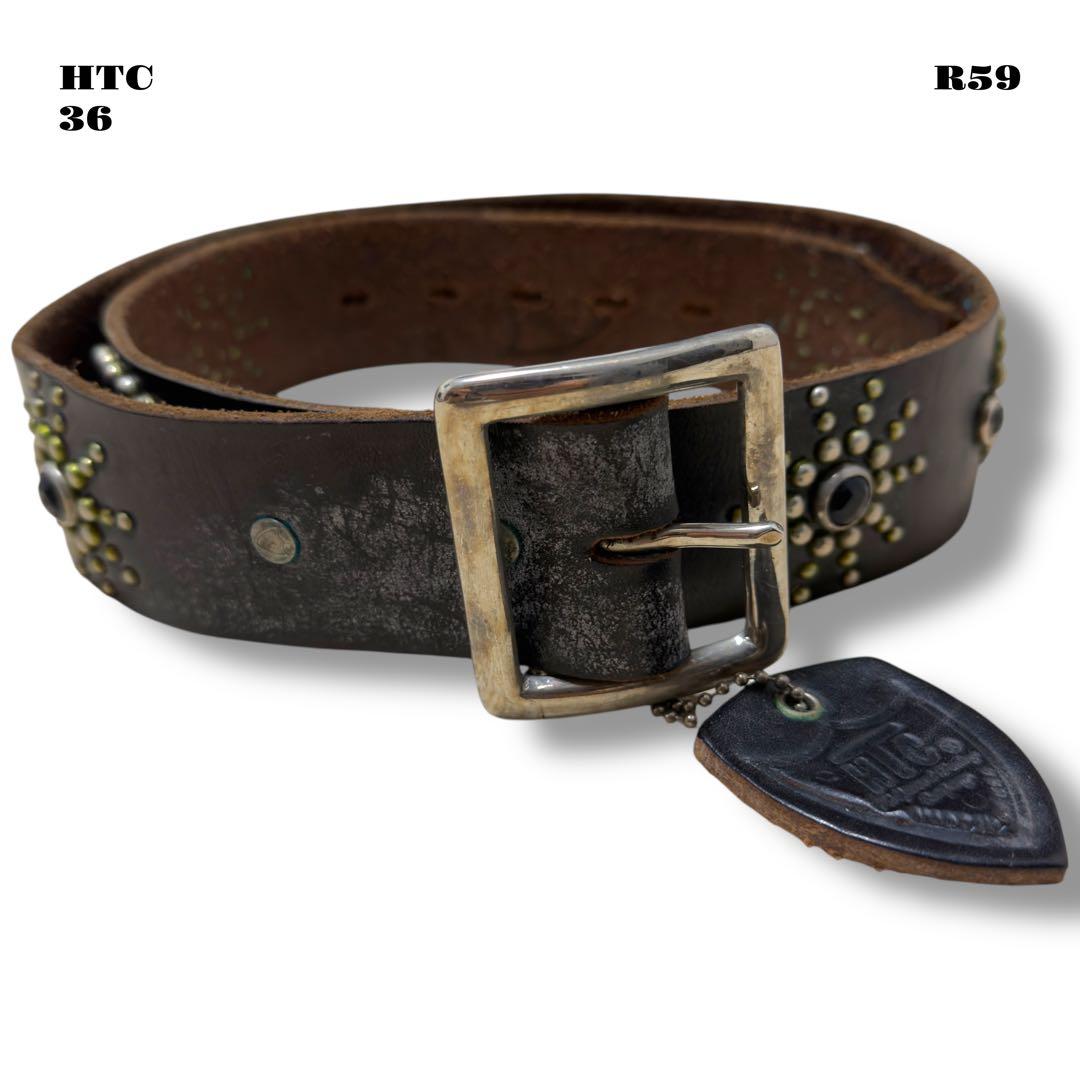 希少品！ HTC レザー スタッズ ベルト ピーナッツ ブラック 黒 銀 36 HTC エイチティーシー 53 NO PATCH STONE 1.75 ピーナッツ ライン