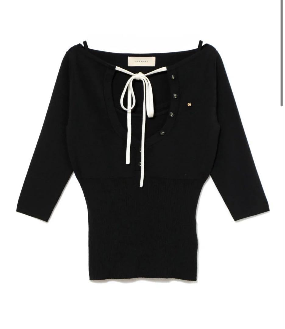 トップス andmary Hein ribbon knit tops black ANDMARY】Anita ribbon knit tops