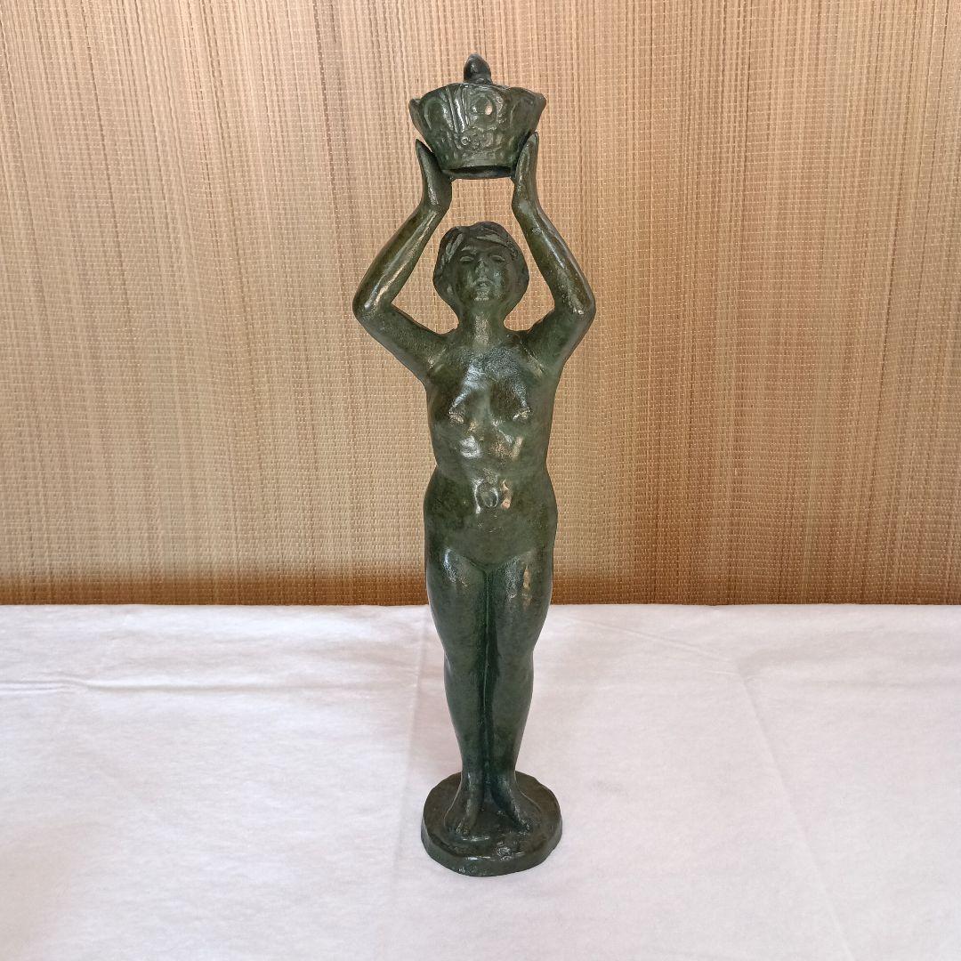 ＊ブロンズ彫刻 女性像 王冠 米治一作◇少女ブロンズ彫刻裸婦像【王冠】高41.5 /高岡銅器☆/鋳鉄造