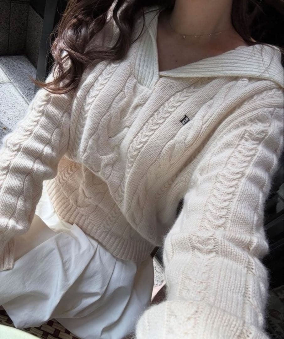 トップス Sailor-Collar Cable Knit Pullover M