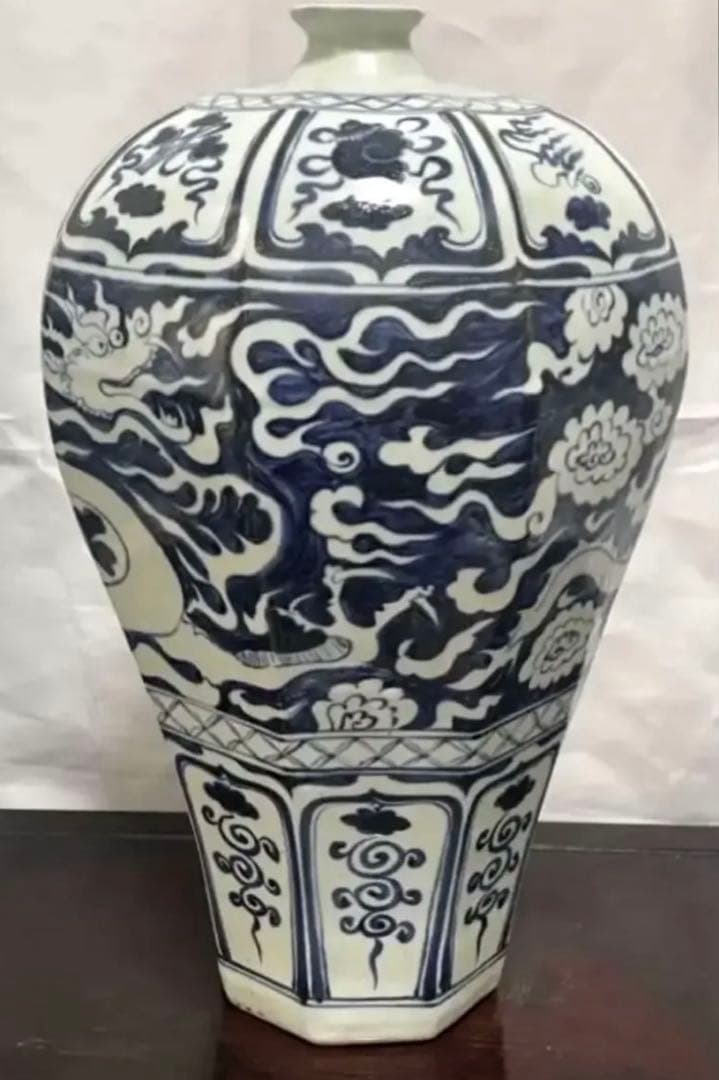 中国 骨董品 元青花 染付 竜紋大壺　古玩 陶芸古美術