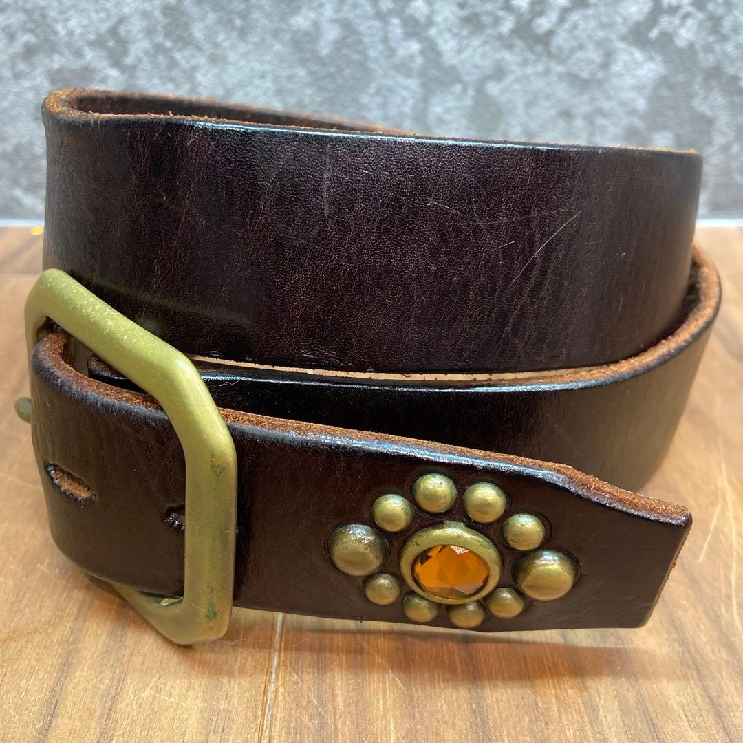 HTC フラワースタッズベルト イエローストーン&ダークブラウンレザー 32