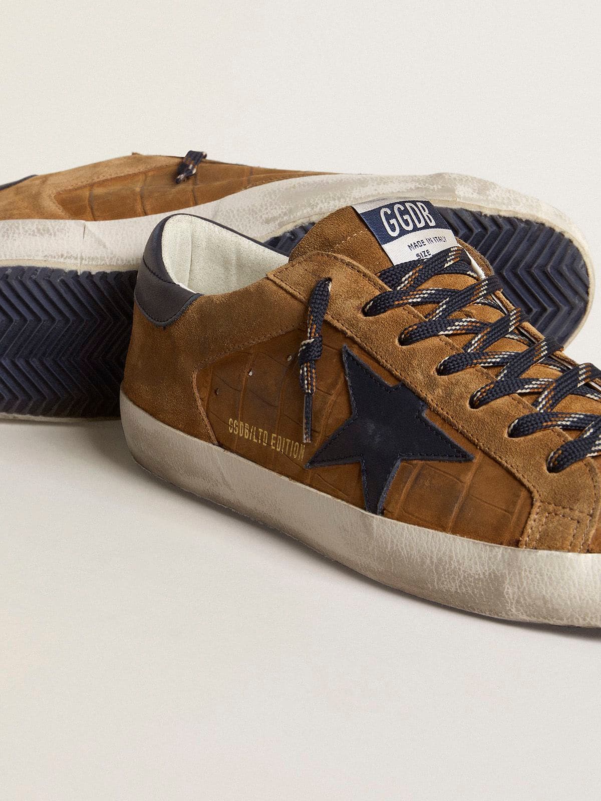 Men's Super-Star LTD in tobacco-colored croc-print leather with